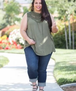 Boutique Simplified Boho Charm Sleeveless Top In Olive