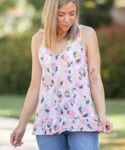 Boutique Simplified Spots Of Neon Ruffled Tank