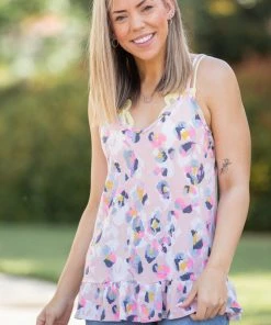 Boutique Simplified Spots Of Neon Ruffled Tank