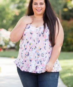 Boutique Simplified Spots Of Neon Ruffled Tank