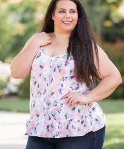Boutique Simplified Spots Of Neon Ruffled Tank