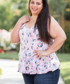 Boutique Simplified Spots Of Neon Ruffled Tank