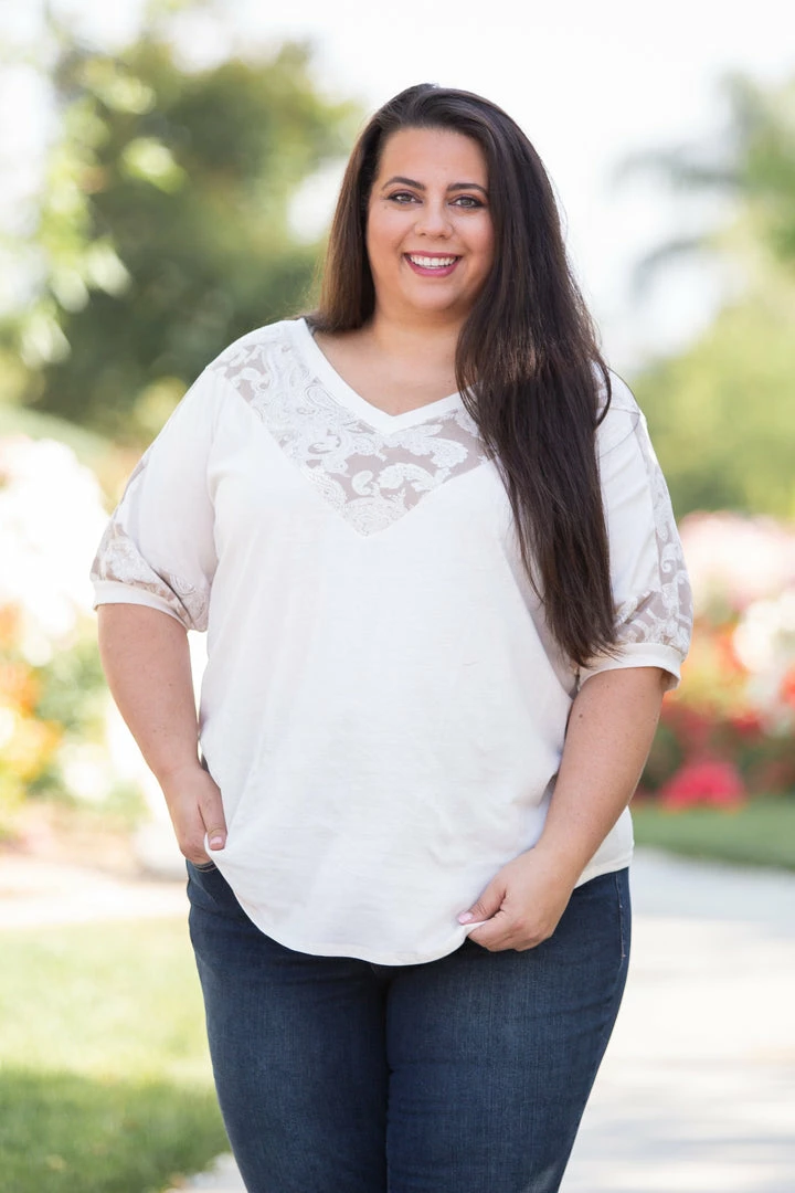 Boutique Simplified Paisley Latte Short Sleeve Top 2 Boutique Simplified Paisley Latte Short Sleeve Top