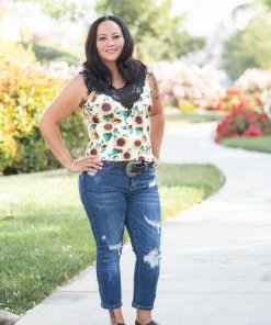Boutique Simplified Be Happy Lace Trim Tank