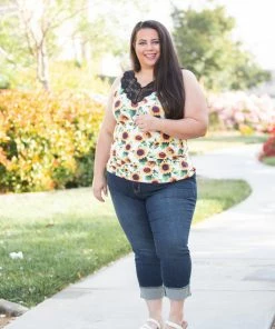 Boutique Simplified Be Happy Lace Trim Tank