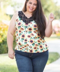 Boutique Simplified Be Happy Lace Trim Tank
