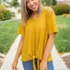 Boutique Simplified Spirited Front Tie Top In Mustard