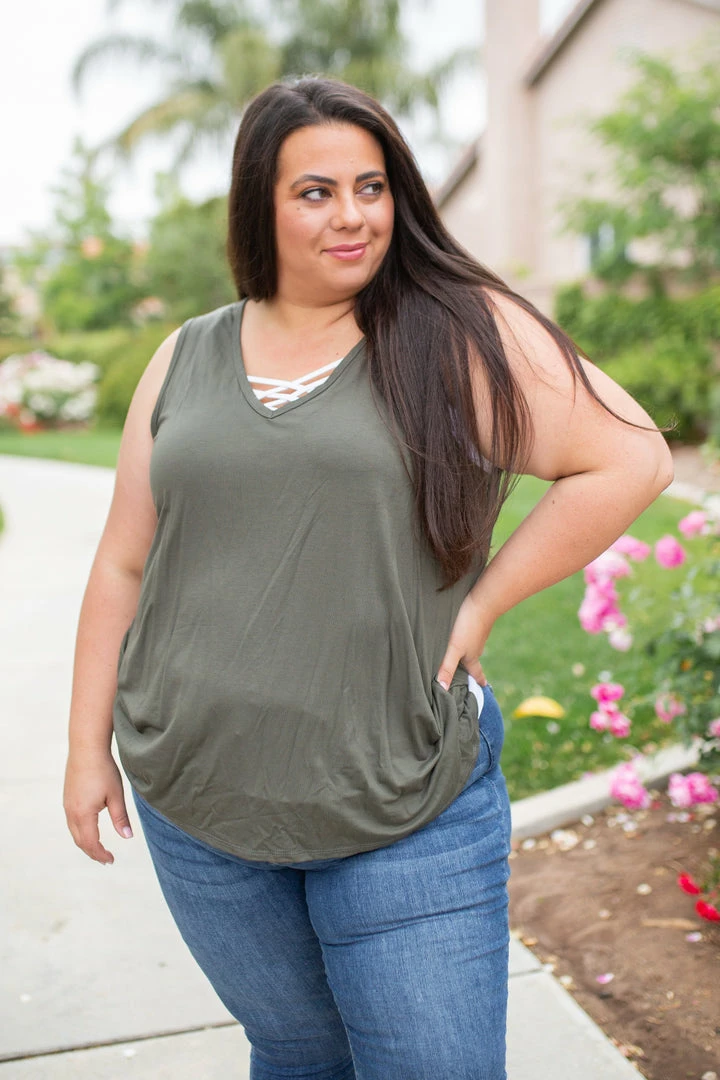 Boutique Simplified Oh Say Can You See Olive Sleeveless Top 3 Boutique Simplified Oh Say Can You See Olive Sleeveless Top