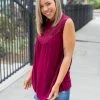 Boutique Simplified Boho Charm Sleeveless Top In Wine