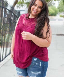 Boutique Simplified Boho Charm Sleeveless Top In Wine