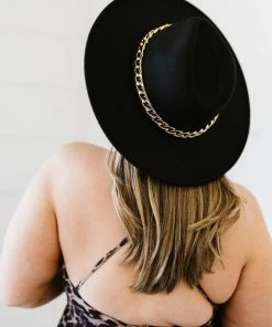 Trendsi Finishing Touches Gold Chain Flat Brim Fedora