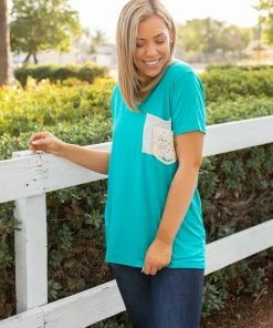 Boutique Simplified Turquoise & Lace Boyfriend Tee