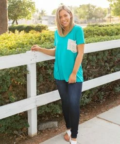 Boutique Simplified Turquoise & Lace Boyfriend Tee