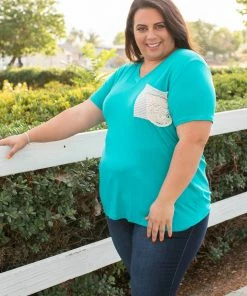 Boutique Simplified Turquoise & Lace Boyfriend Tee