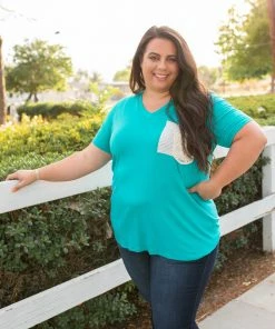 Boutique Simplified Turquoise & Lace Boyfriend Tee
