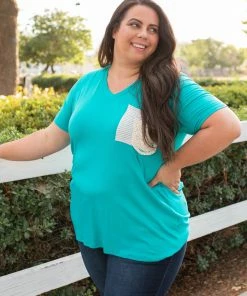 Boutique Simplified Turquoise & Lace Boyfriend Tee