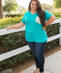 Boutique Simplified Turquoise & Lace Boyfriend Tee