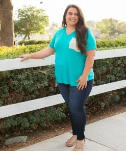 Boutique Simplified Turquoise & Lace Boyfriend Tee