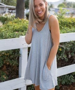 Boutique Simplified Heart & Soul Tank Tunic In Heather Grey