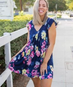 Boutique Simplified Navy Blooms Summer Dress