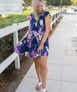 Boutique Simplified Navy Blooms Summer Dress