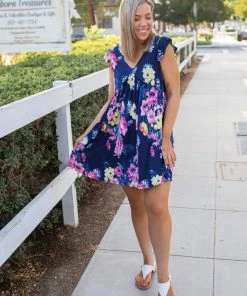 Boutique Simplified Navy Blooms Summer Dress