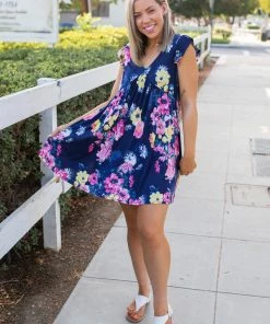 Boutique Simplified Navy Blooms Summer Dress