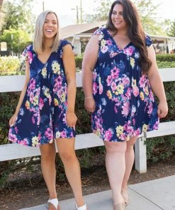 Boutique Simplified Navy Blooms Summer Dress