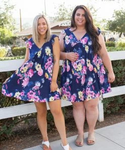 Boutique Simplified Navy Blooms Summer Dress
