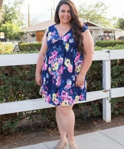 Boutique Simplified Navy Blooms Summer Dress
