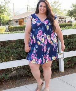 Boutique Simplified Navy Blooms Summer Dress