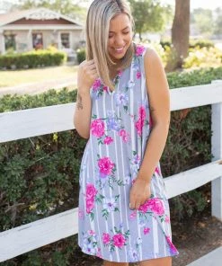 Boutique Simplified Floral Path Tunic Dress