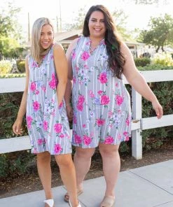 Boutique Simplified Floral Path Tunic Dress