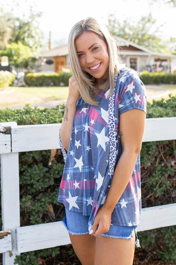 Boutique Simplified Patriotic Plaid Short Sleeve Hoodie 2 Boutique Simplified Patriotic Plaid Short Sleeve Hoodie