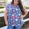 Boutique Simplified Patriotic Plaid Short Sleeve Hoodie