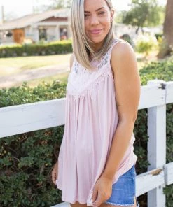 Boutique Simplified Boho Charm Sleeveless Top In Blush