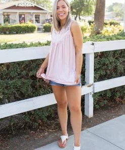 Boutique Simplified Boho Charm Sleeveless Top In Blush