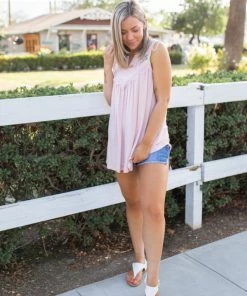 Boutique Simplified Boho Charm Sleeveless Top In Blush