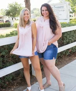 Boutique Simplified Boho Charm Sleeveless Top In Blush