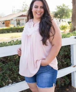 Boutique Simplified Boho Charm Sleeveless Top In Blush