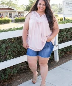 Boutique Simplified Boho Charm Sleeveless Top In Blush