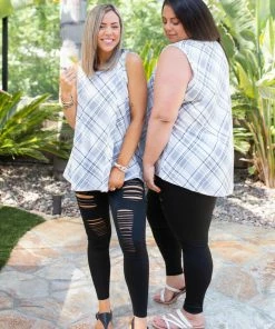 Boutique Simplified Plaid To Meet You Tank