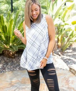 Boutique Simplified Plaid To Meet You Tank
