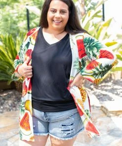 Boutique Simplified Tooty Fruity Open Face Kimono