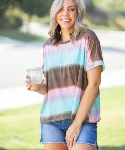 Boutique Simplified Gradiently Striped Boxy Tee