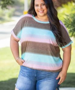 Boutique Simplified Gradiently Striped Boxy Tee