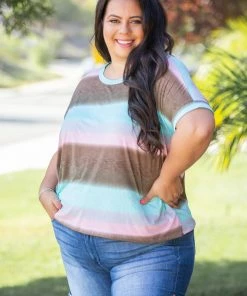 Boutique Simplified Gradiently Striped Boxy Tee