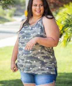 Boutique Simplified Decorated Camo Tank