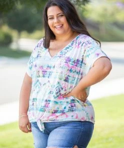 Boutique Simplified Aztec Tie Dye Front Knot Top