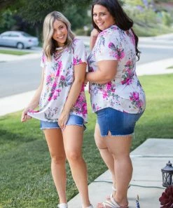 Boutique Simplified Peonies Criss Cross Top